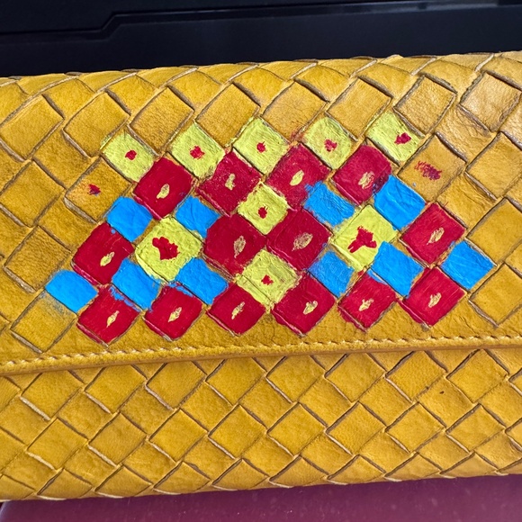 Bottega Veneta Yellow Intrecciato Woven Leather Long Wallet Hand Painted Upcycle - Picture 2 of 16